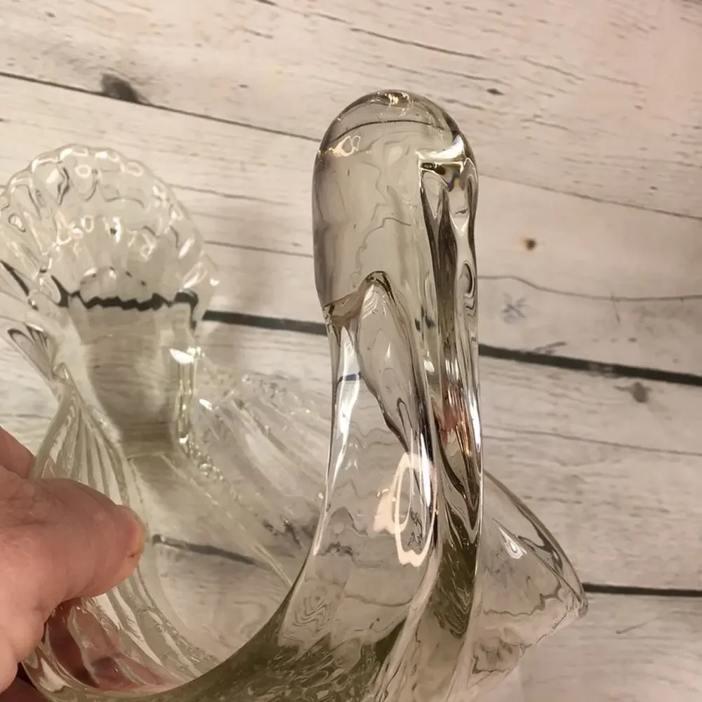 Vintage Heavy Clear Glass Bird SWAN Animal Bowl Serving Dish
